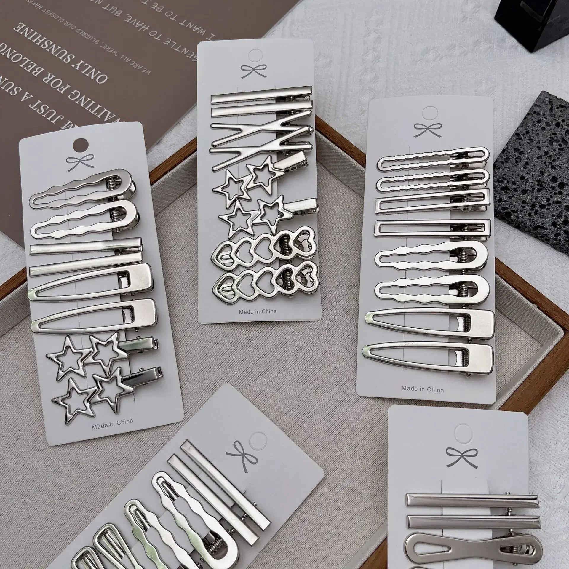 Korean 8pcs Metal Silver Hair Clips Girls High Quality Geometric Fashion Barrettes Headwear Women Ha
