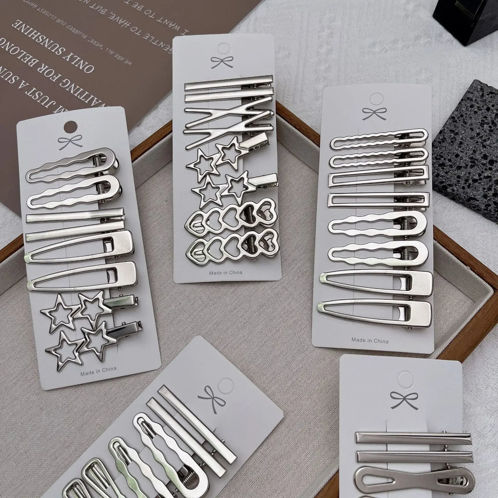 Korean 8pcs Metal Silver Hair Clips Girls High Quality Geometric Fashion Barrettes Headwear Women Ha