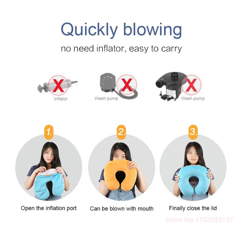U Shaped Inflatable Neck Pillow | Fun Travel Cushion with Frog Strawberry Rainbow Des alternate view