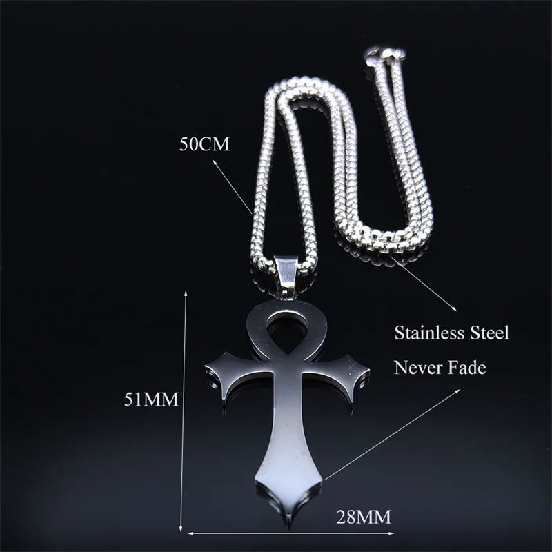 Stainless Steel Ankh Cross Pendant Necklace | Gothic Symbol of Life Jewelry additional angle
