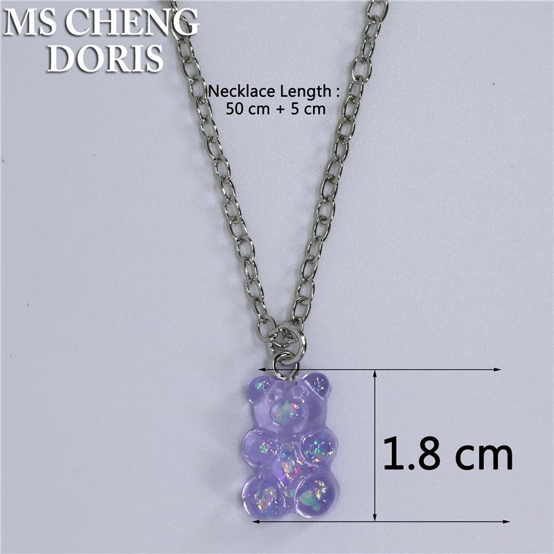 Handmade 33 Styles Colors Cute Resin Gummy Bear Chain Necklaces, Candy Color Pendant alternate view