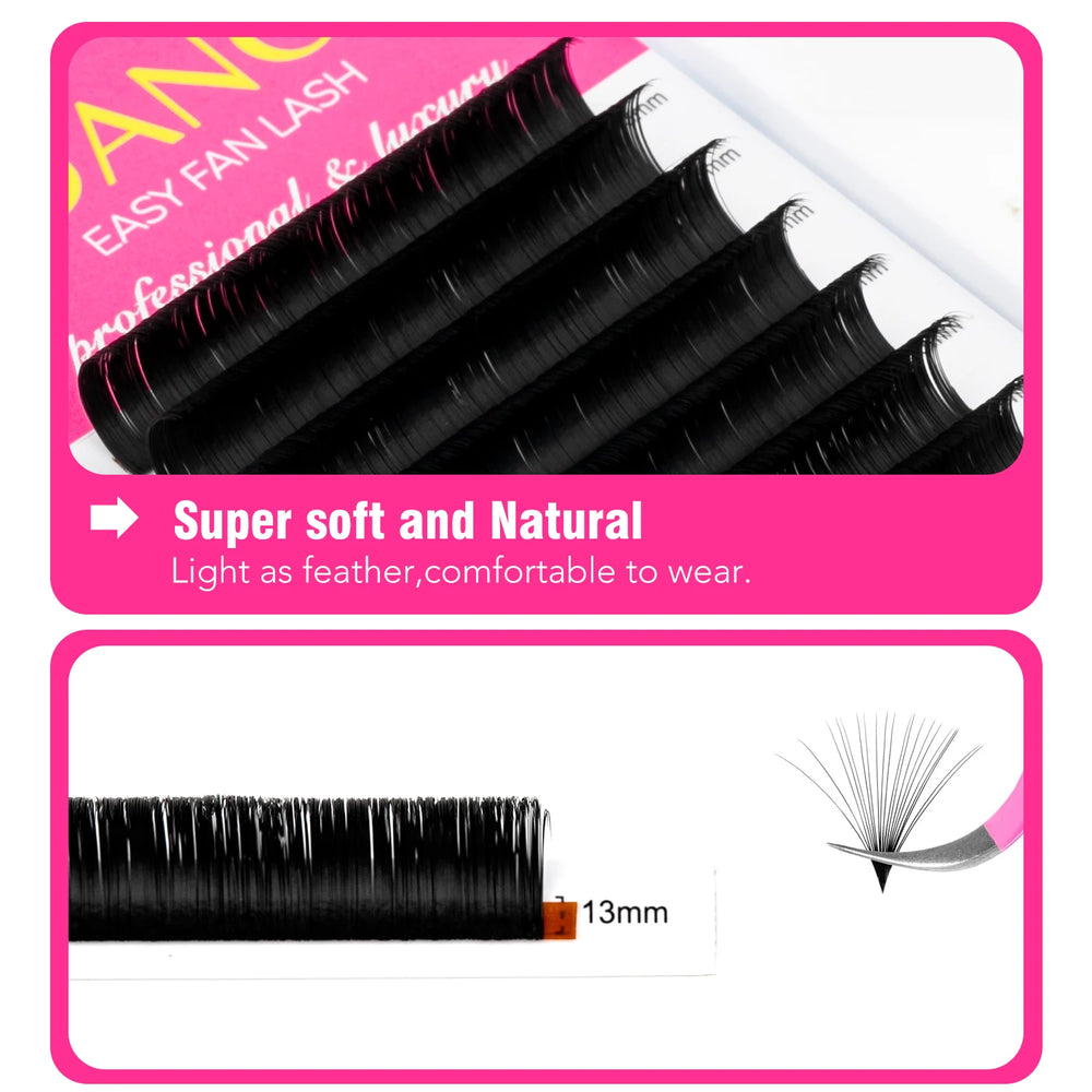 TDANCE Easy Fan Eyelash Extensions | Natural Blooming Faux Mink Individual Lashes close-up view