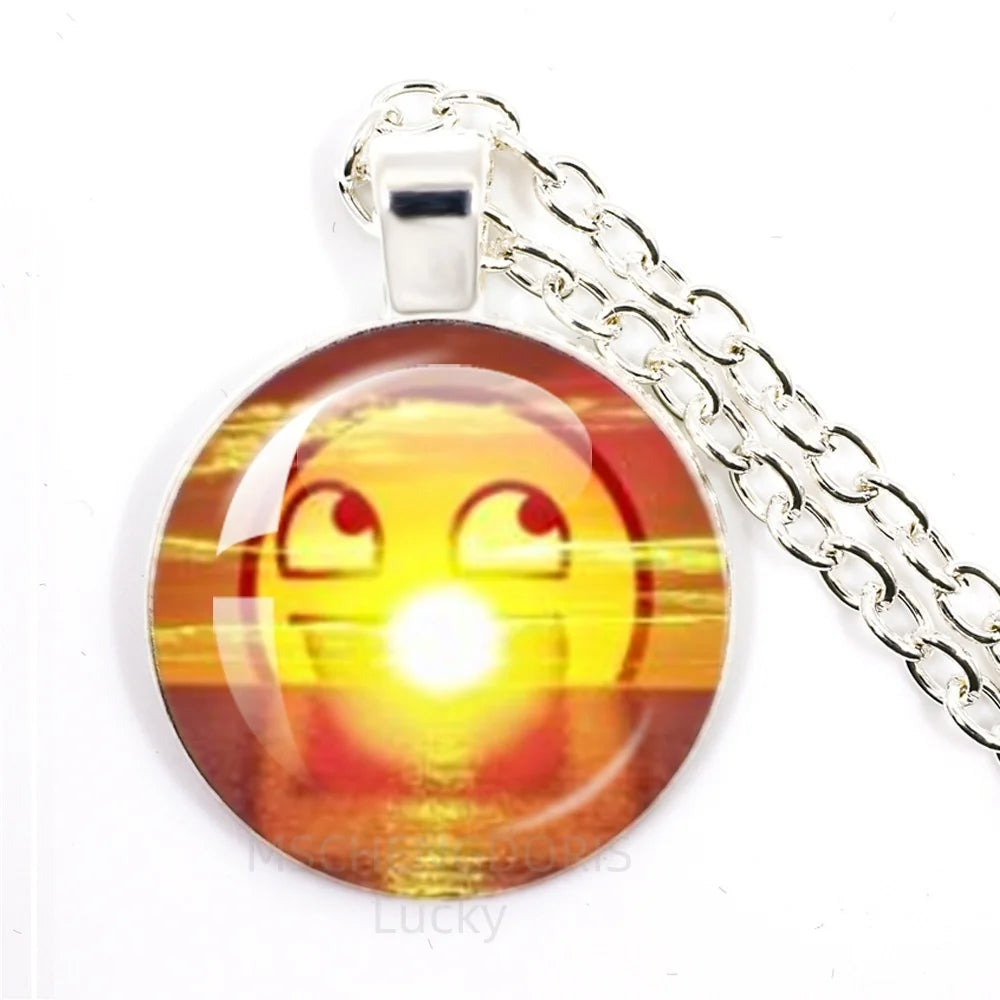Funny Meme Cartoon Glass Pendant Necklace | Unisex Party Jewelry Gift alternate view