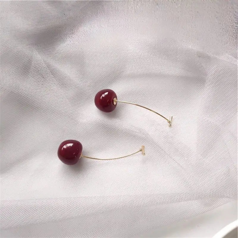 Sweet Cherry Earrings Ladies Delicate Fruit Design Drop Dangle Earrings Wedding Party Ko detail view