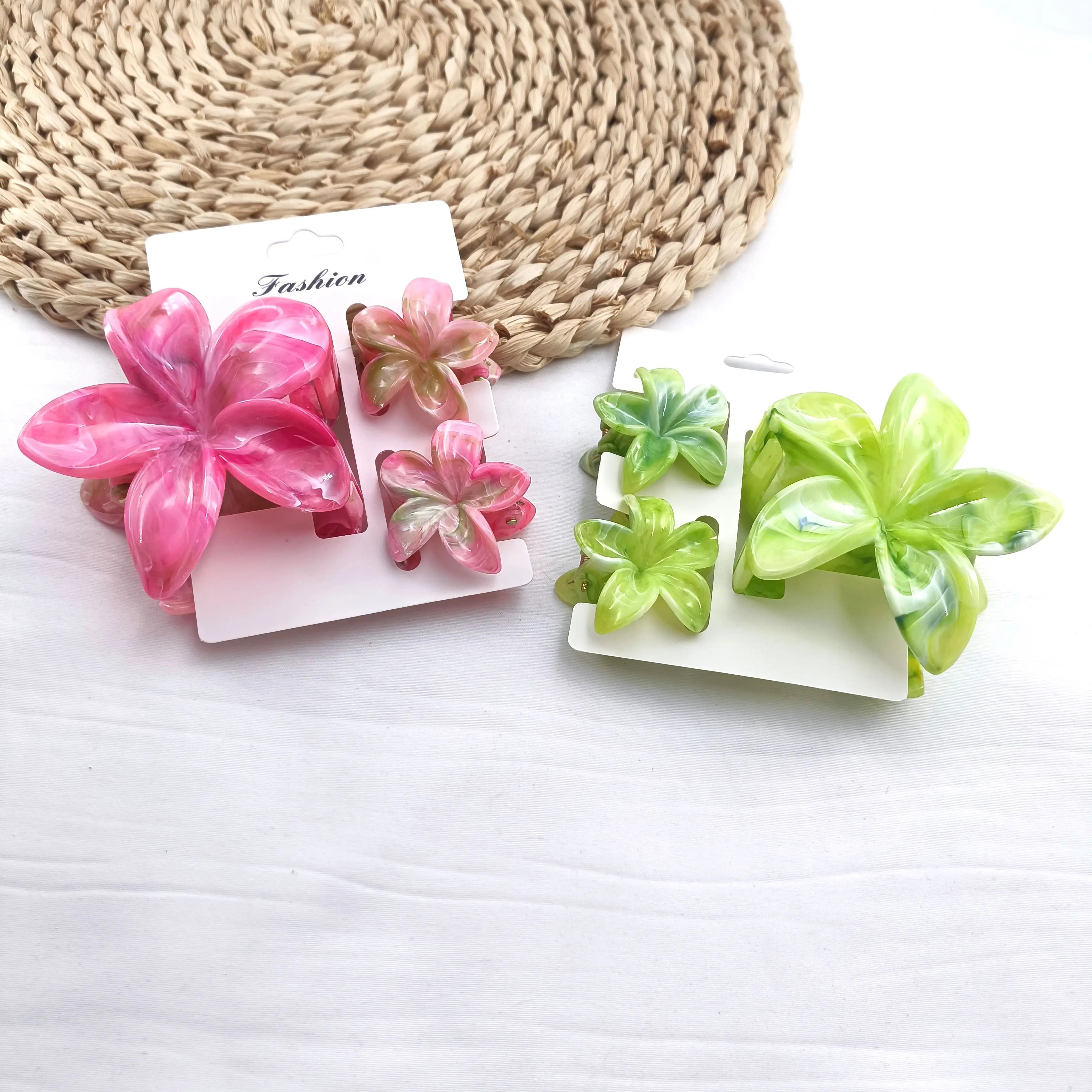 3/6/9/12PCS Hawaiian Gradient Flower Hair Claw Clip For Women Girl Fashion Plastic Non S detail view
