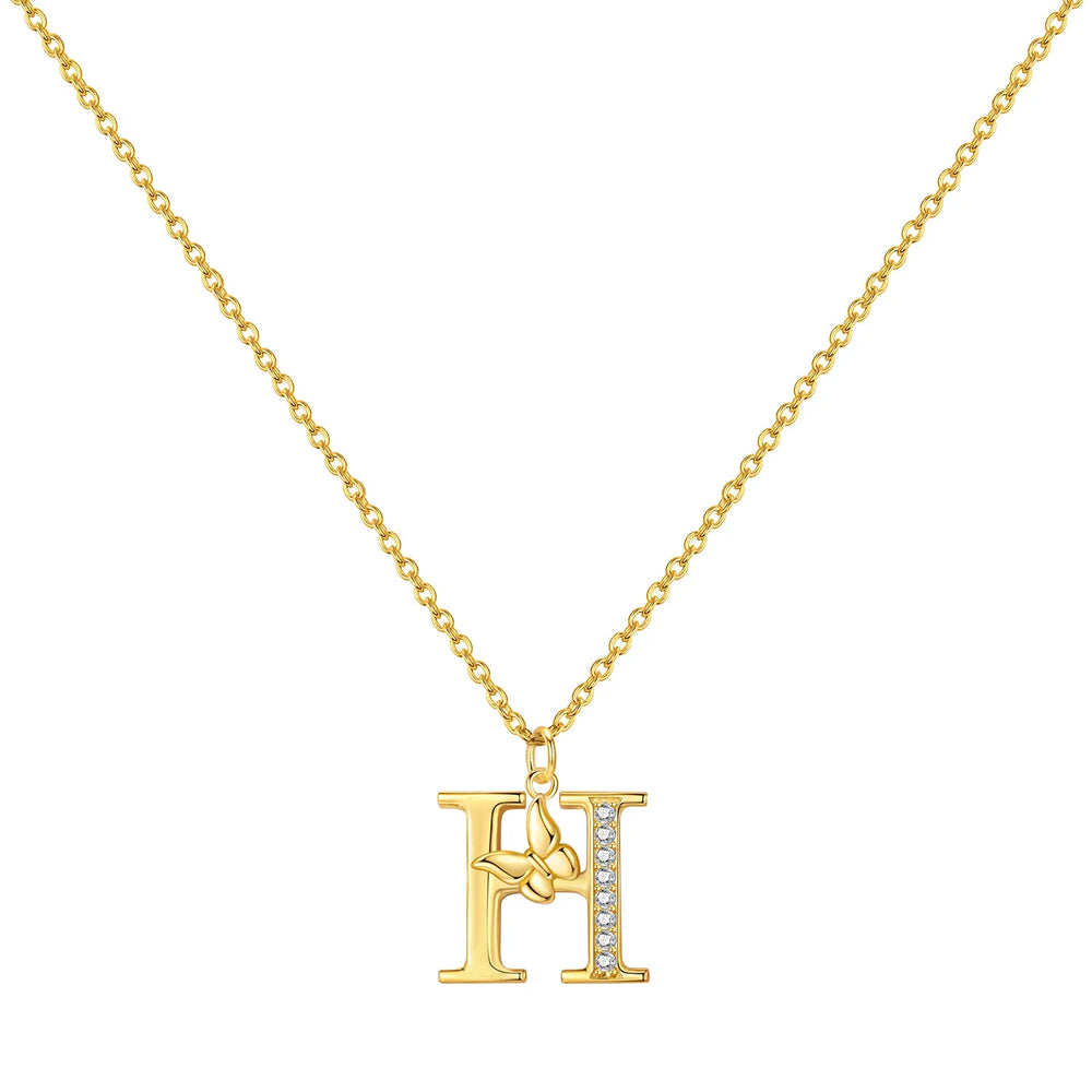 925 Sterling Silver Butterfly Initial Necklace | 26 Letter Y-Shaped Pendant for Wom additional angle