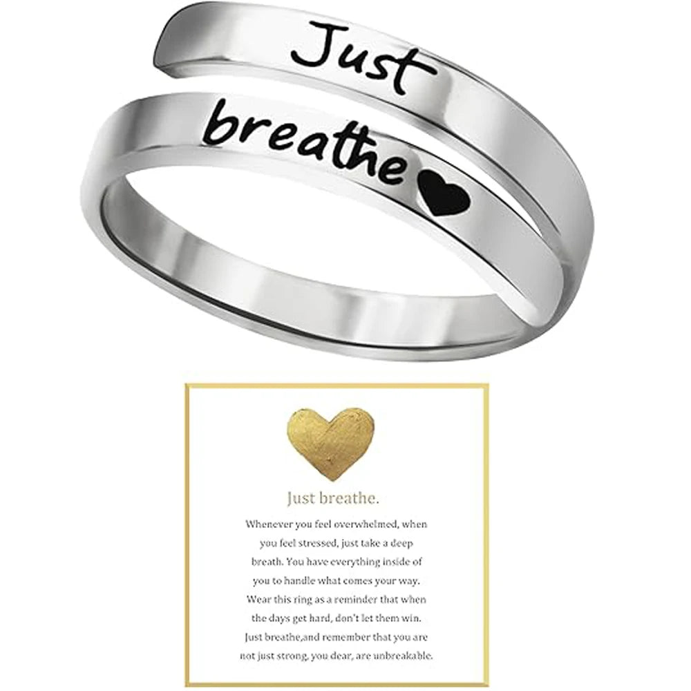 Just-Breathe-Heart-Ring-for-Women-Men,-Stainless-Steel-Spiral-Wrap-Healing-Rings,-Ins alternate view