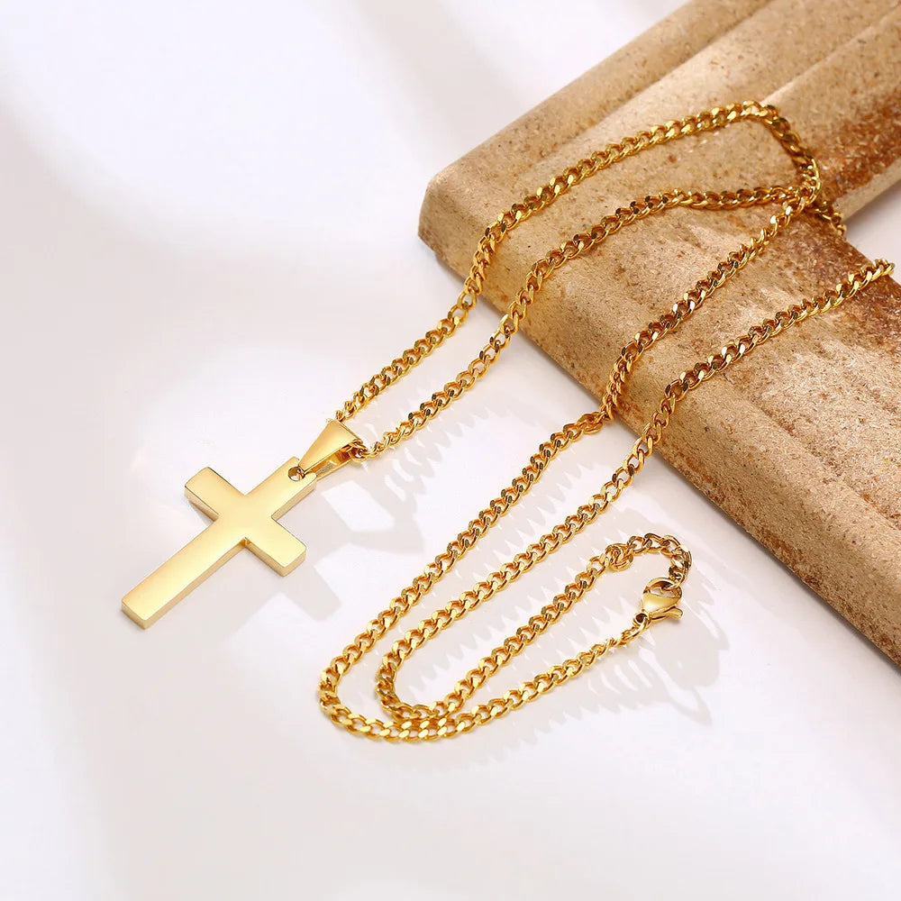 Casual Cross Pendant Necklace for Men | Waterproof Stainless Steel Jewelry Gift close-up view