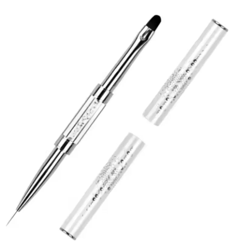 Pro Dual-Ended Builder Gel Nail Brush W/Rhinestone Handle - For French Tip, Polish additional angle