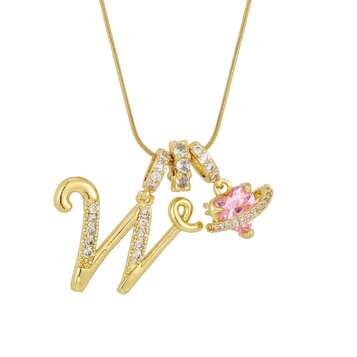 Fashion Letter Necklace for Women Pink Zircon Heart-shaped Pendant Suitable for Girls alternate view