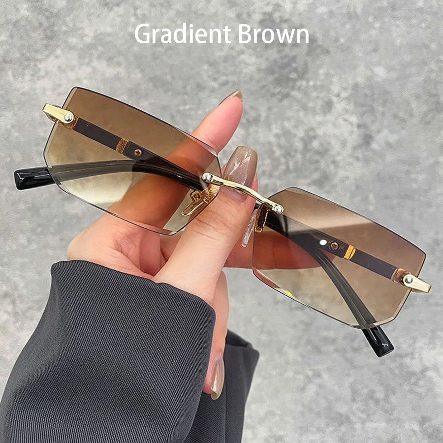 Business Rectangle Gradient Lenses Unisex Sunglasses Women Men Colored Lenses Metal F alternate view