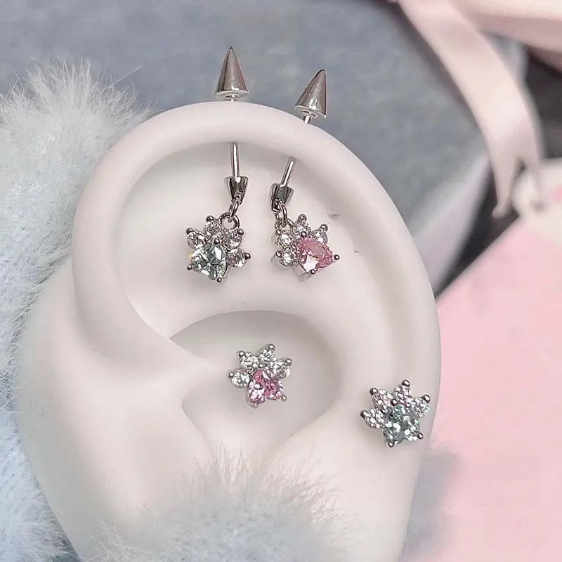 Stainless Steel Crystal Cat Claw Ear Bone Nail for Women Sweet Cute Shiny Zircon Heart P detail view