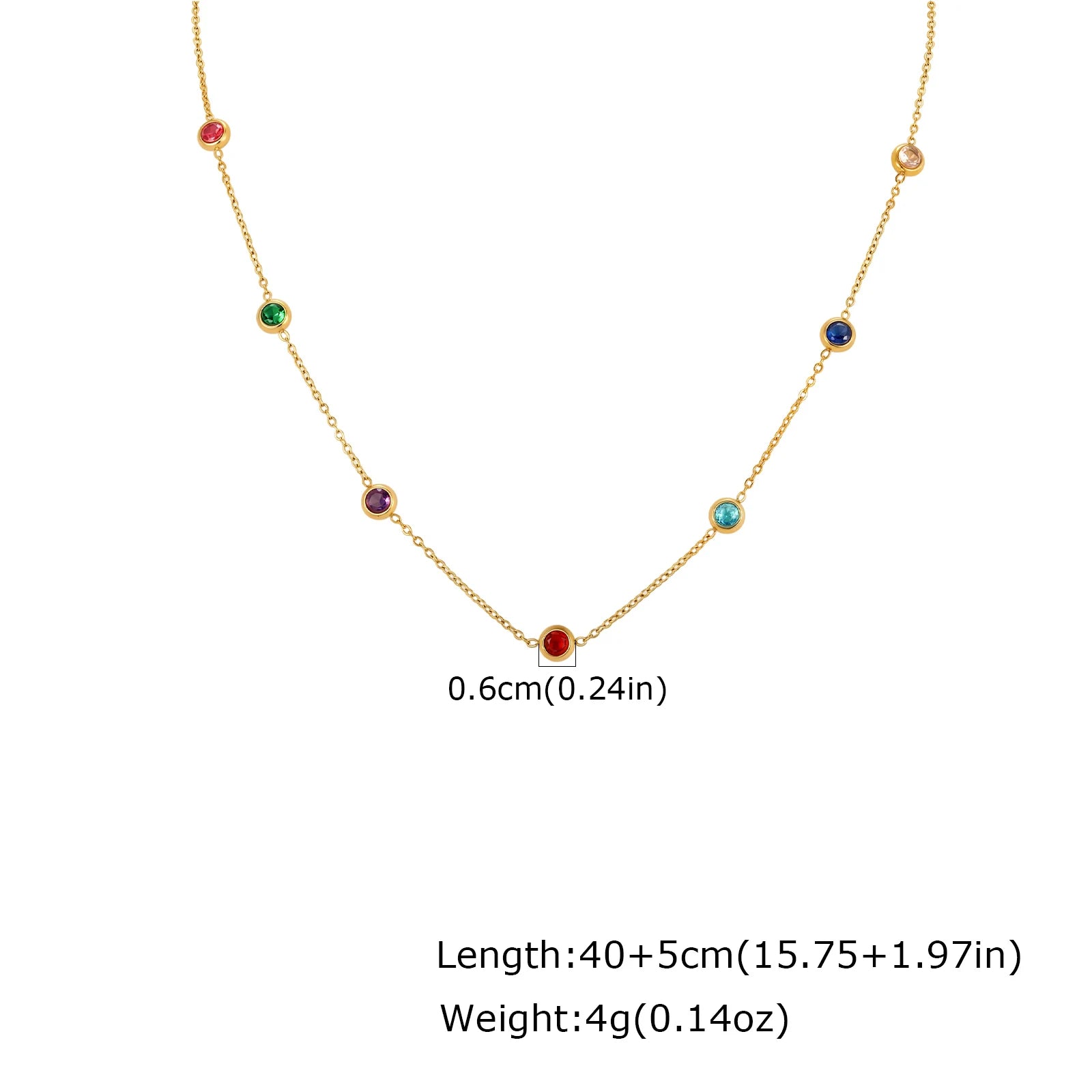 Dainty Colorful CZ Station Choker Necklace, Womne's Gold Plated Stainless Steel Chain alternate view