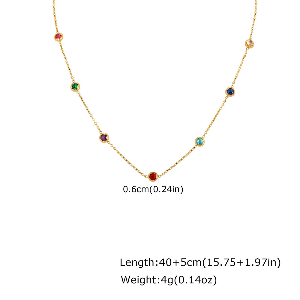 Dainty Colorful CZ Station Choker Necklace, Womne's Gold Plated Stainless Steel Chain alternate view