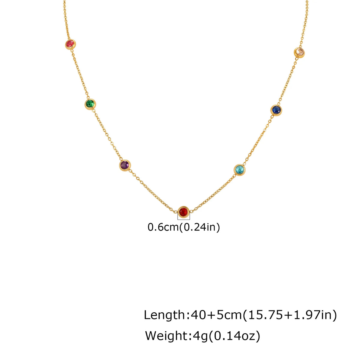 Dainty Colorful CZ Station Choker Necklace, Womne's Gold Plated Stainless Steel Chain alternate view