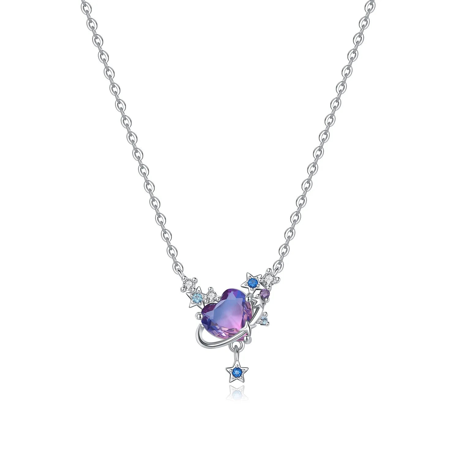 Romantic Pink Crown Heart Pendant Necklace Genuine 925 Sterling Silver Elegant Fine J lifestyle view