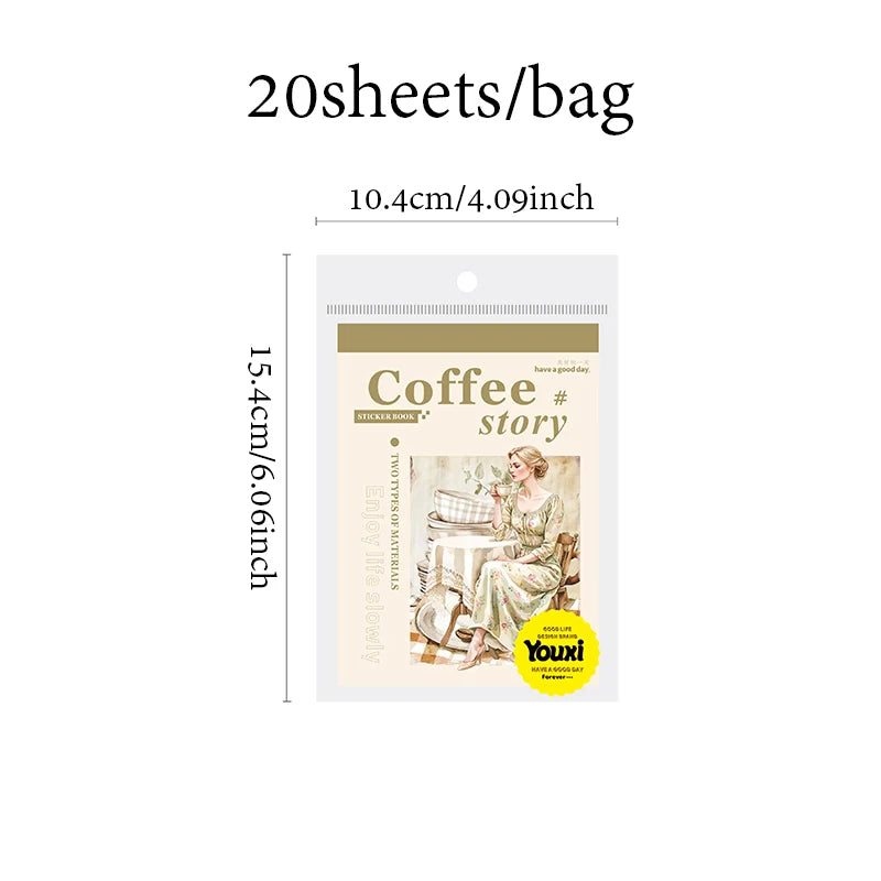 Coffee Sticker Book for DIY Scrapbooking | 20pcs Cafe Story Series additional angle