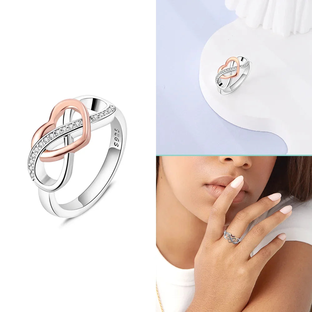 Herzförmiger Zirkon-Schleifen-Ring aus 925er Sterlingsilber | Romantischer Valentinstagschmuck