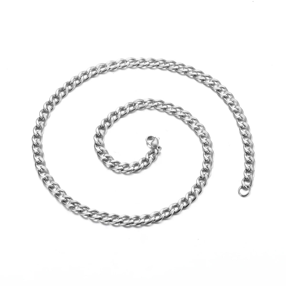 Stainless Steel Curb Cuban Link Chain Necklace | Unisex Punk Choker Jewelry close-up view