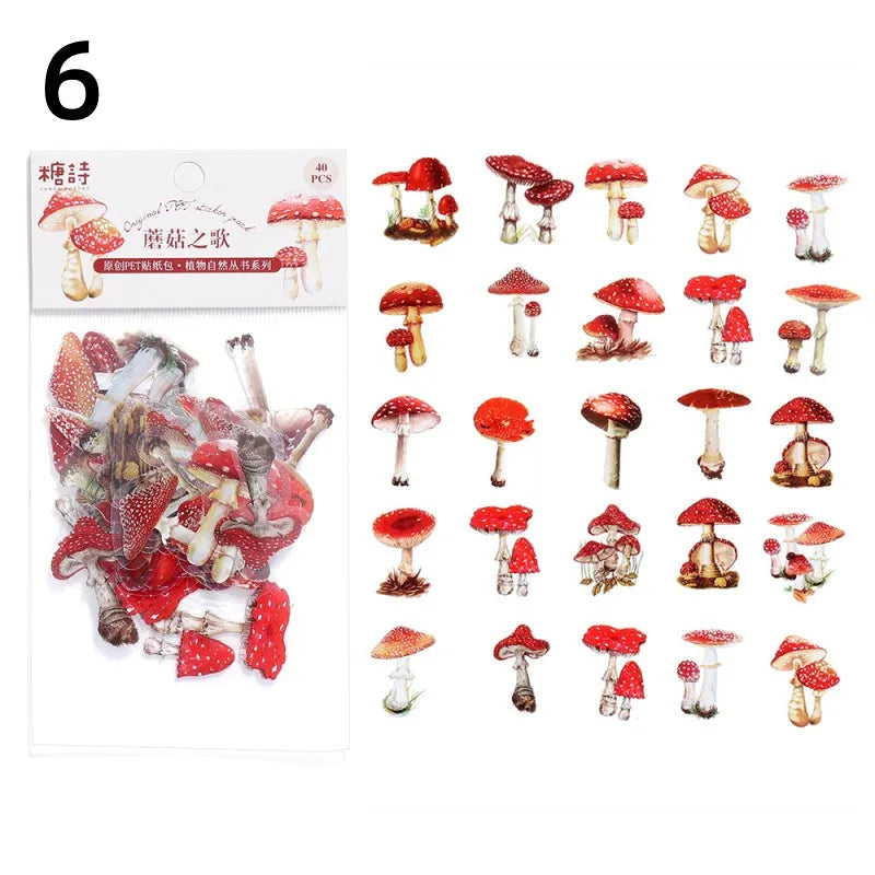 40 Pcs/set Plant Flower Stickers Decorative Green Leaves Retro Plant Manual Scrapbook DIY Label Diary Stationery Album Crafts