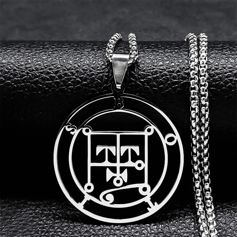 Sigeal Sigil De Lucifer Stainless Steel Satan Necklace | Asmoday Key Baphomet Pendant Je detail view