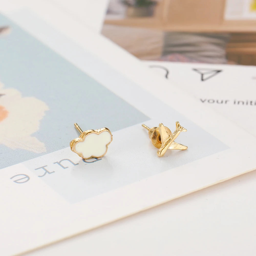 Fashion Cute Cloud Airplane Small Earrings | Creative Sweet Dripping White Earrings f lifestyle view
