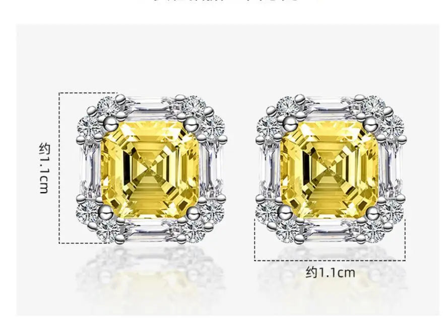 Chic 100% 925 Sterling Silver Citrine High Carbon Diamonds Gemstone Earrings Ear St additional angle