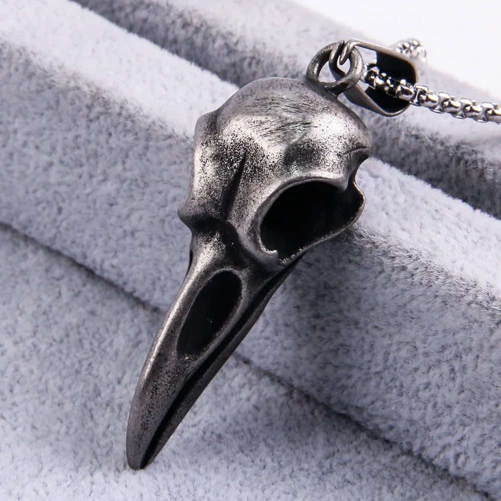 Viking Crow Skull Pendant Necklace | Stainless Steel Punk Jewelry for Men and Women lifestyle view
