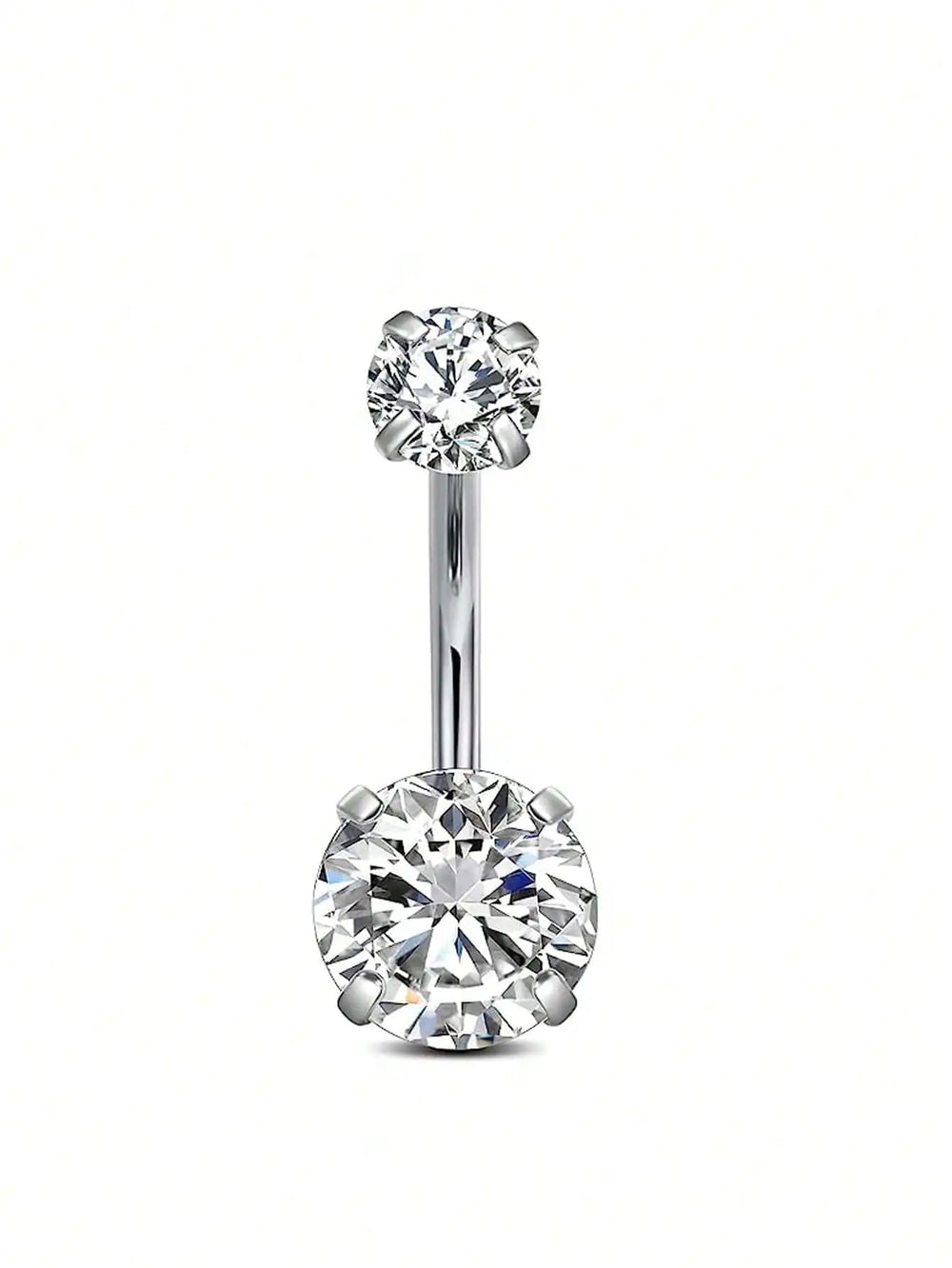 Silver Round 4-Prong Cubic Zirconia Navel Ring, 5*8mm CZ Inlaid Belly Piercing Jewelry close-up view