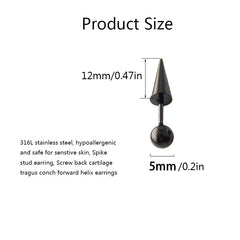 1Pair 16G 316L Stainless Steel Spike Stud Earrings, Screw Back Cartilage Tragus Conch He detail view