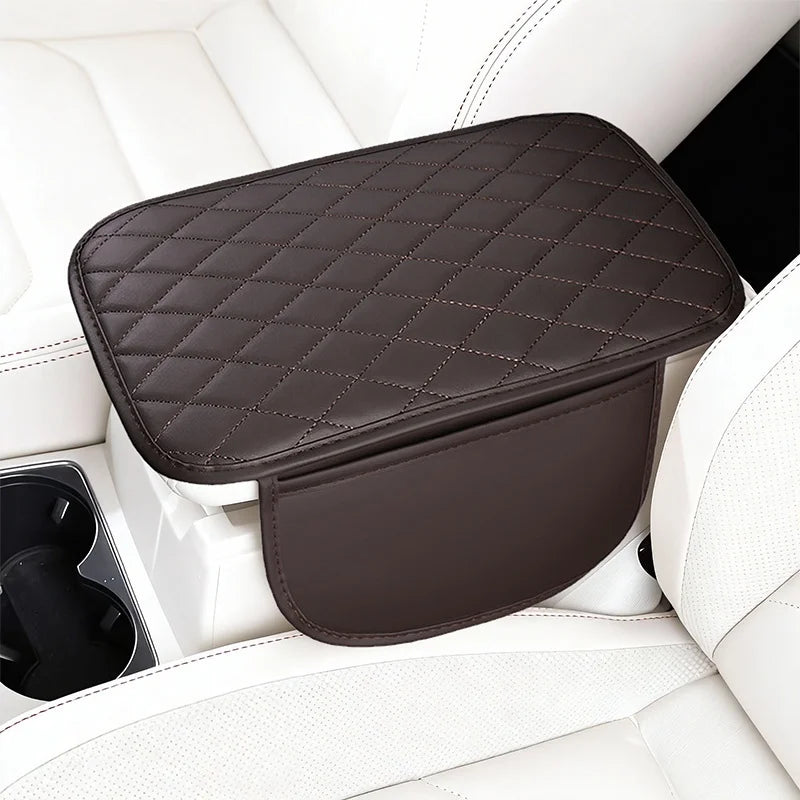 PU Leather Diamond Grid Car Armrest Pad, Center Console Protection, Dual Pocket Stora alternate view