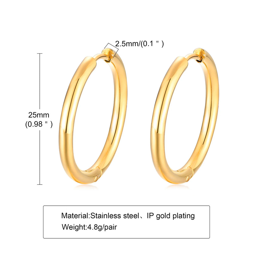 Classic Stainless Steel Hoop Earring for Men Boys | Anti Allergy Metal Huggies Earring close-up view