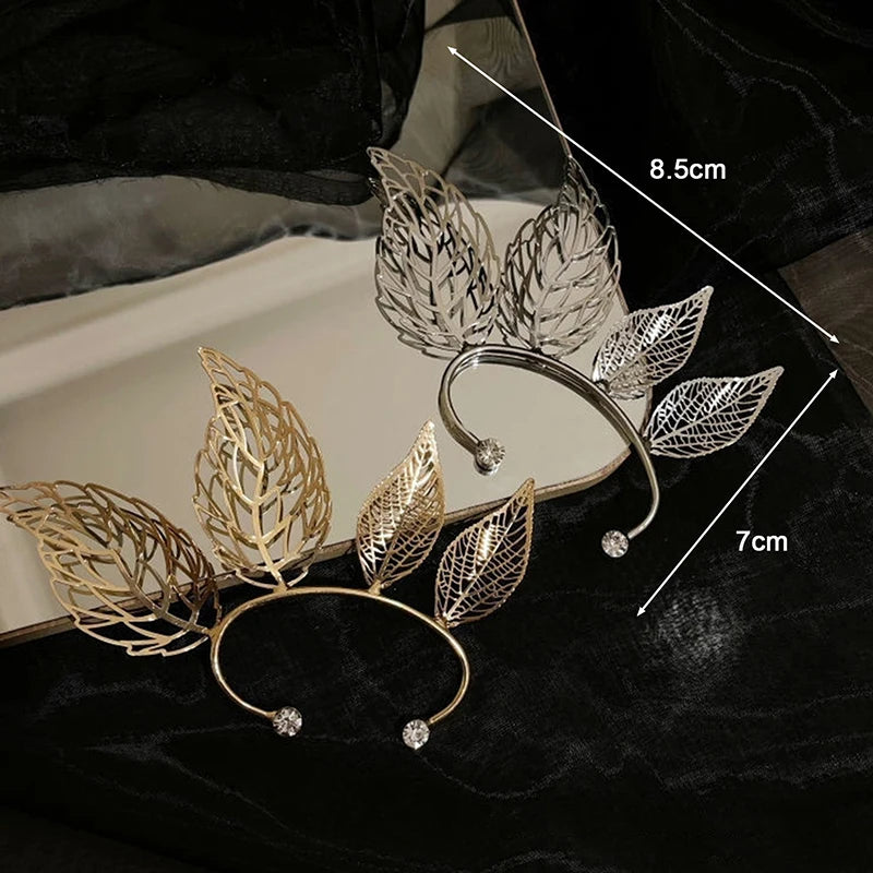 1Pc Chic Elf Ear Cuff Maple Leaf Hollowed Zircon Leaf Cosplay Fairy Earring Clips f additional angle