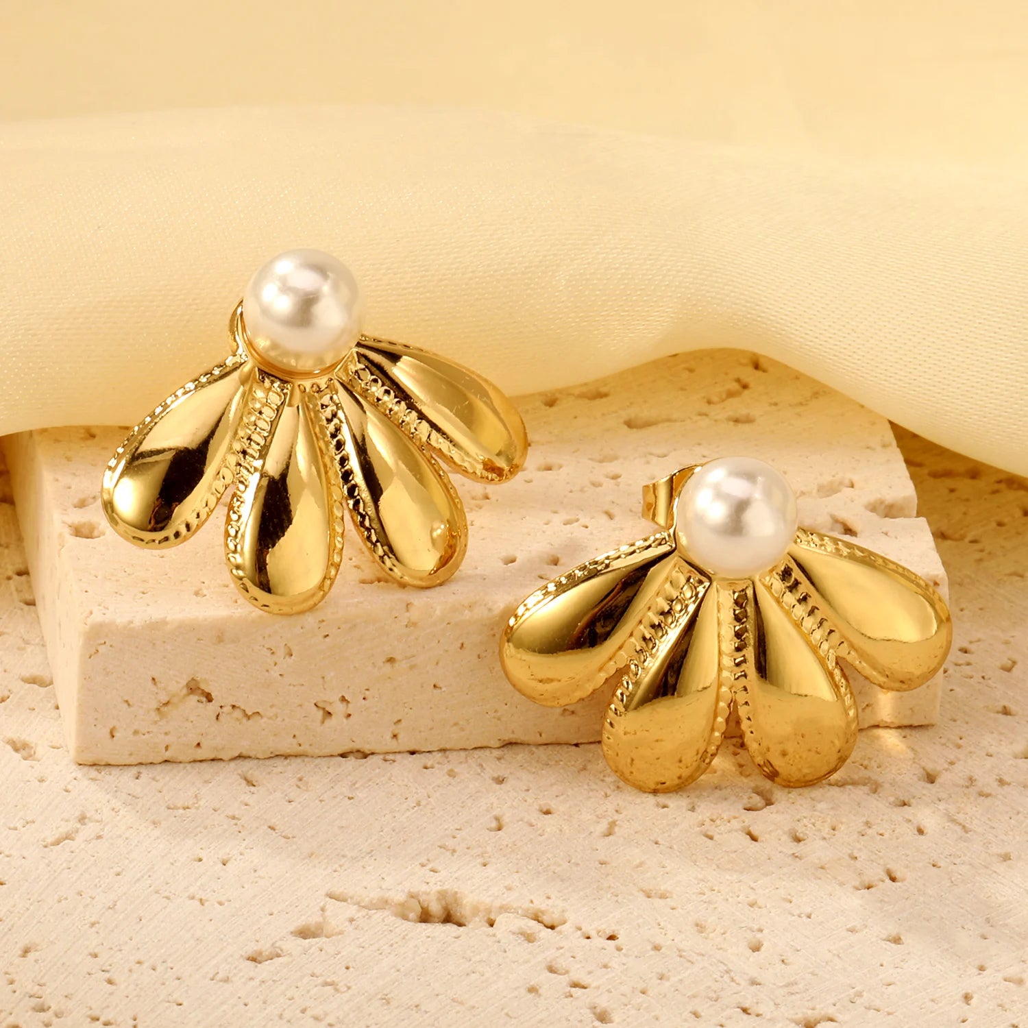 LUXUKISSKIDS Fairy Flower Earrings Stud | Gold-Plated Stainless Steel Piercing Jewe additional angle