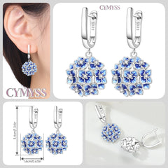 925 Sterling Silver Purple Flowers Plants Leaf Series Blue Iris Flower Earring Hoop Ea close-up view