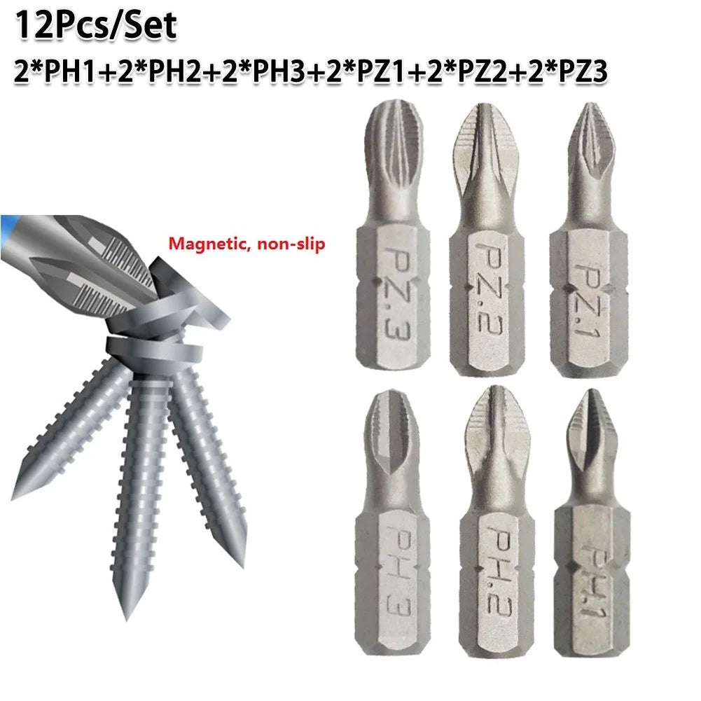 25mm Cross Bits Set | Hex Shanked Anti-Slip Magnetic Screwdriver Bits alternate view