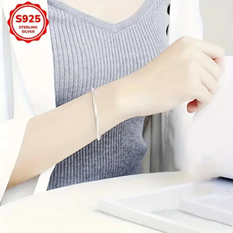 925 Sterling Silver Couple 3mm Snake Chain Bracelet Women Luxury Dinner Party Bracelet J detail view