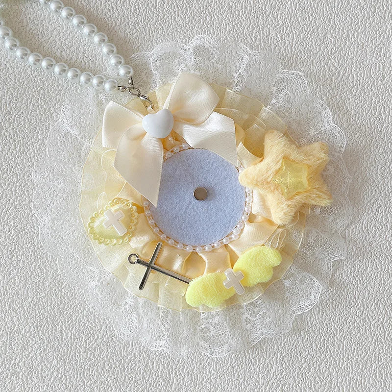 58mm Ita Bag Badge Holder Lace Badge Holder Itabag Decoration Fill Pin Holder Handmade close-up view