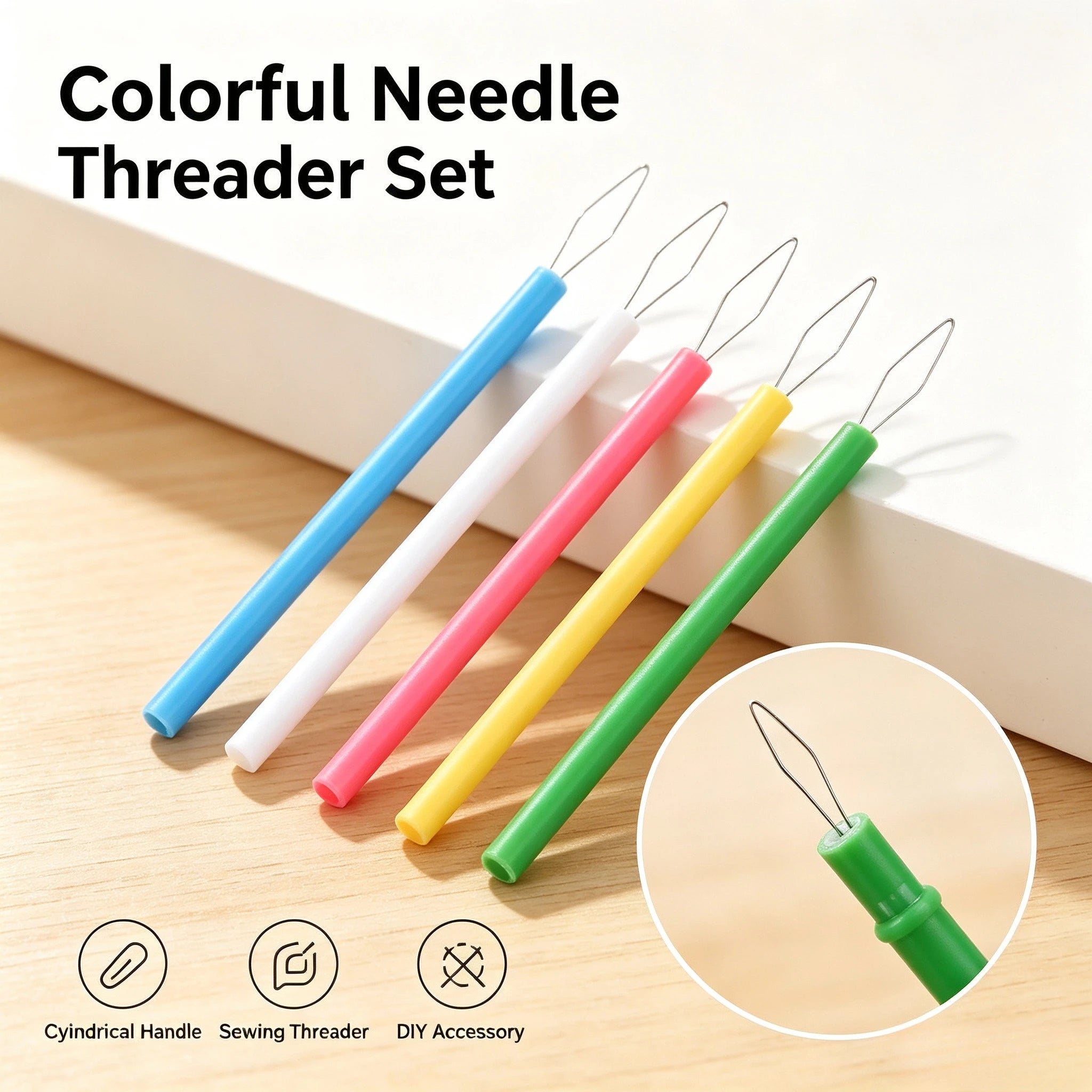 Multi-Color Cylindrical Needle Threader Tool for Sewing Beading - Durable Plastic Easy Threading DIY