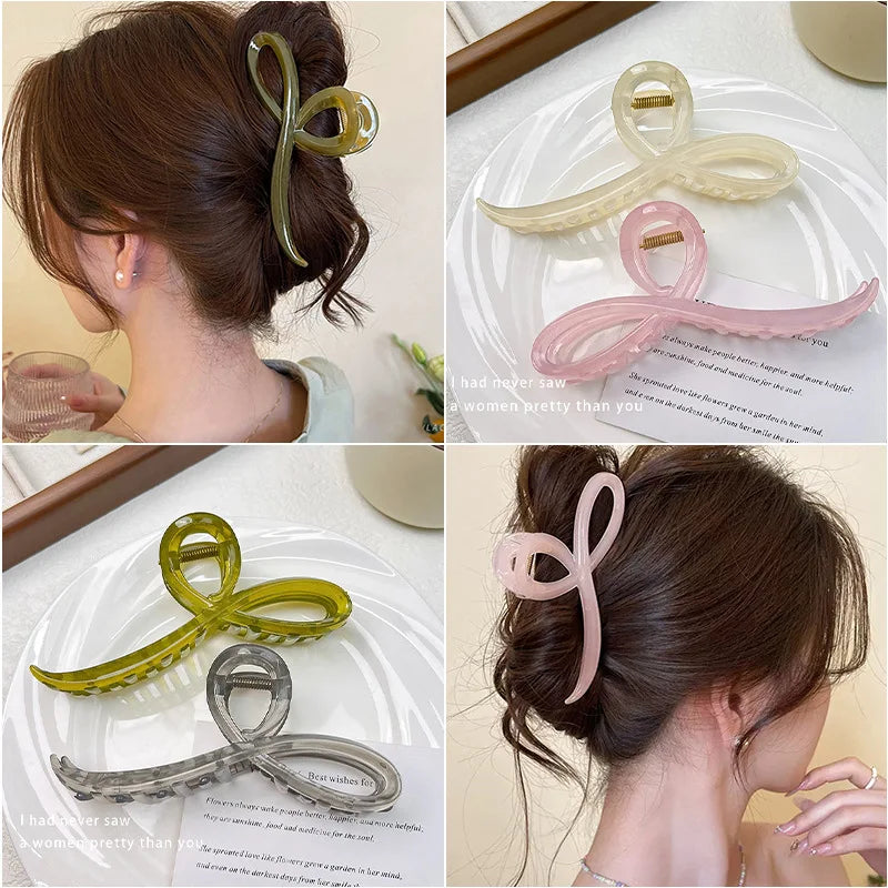 Elegant Jelly Color Bow Hair Claw For Women Girls Sweet Hair Ornament Back Headband Hair detail view