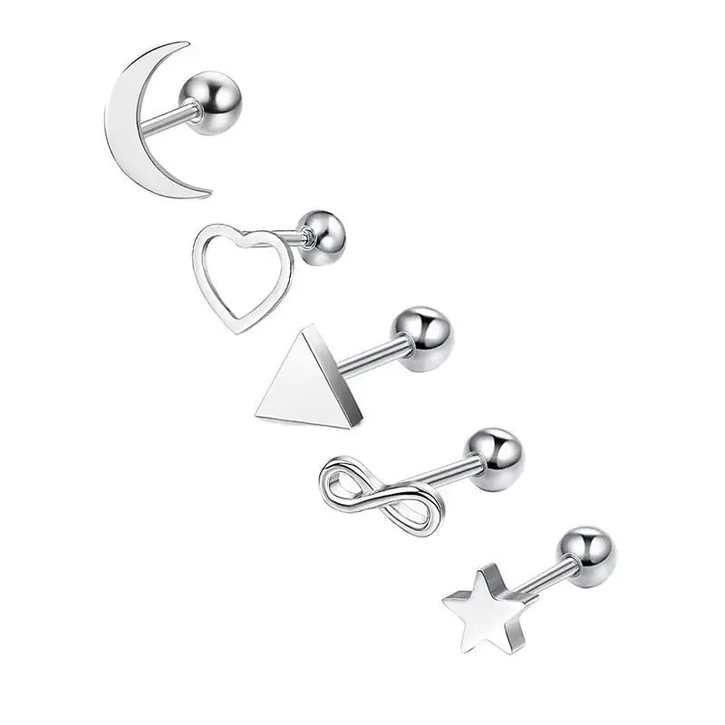 5PCS Heart Tragus Piercing Stud Earring Set Small Lobe Stud Earrings Cartilage Piercin close-up view