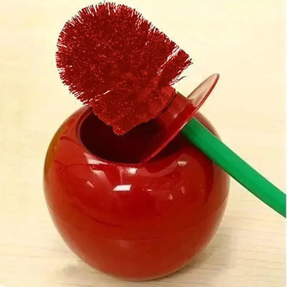 1pc Red Toilet Brush Creative Lovely Cherry Shape Lavatory Toilet Brush Holder Set To alternate view