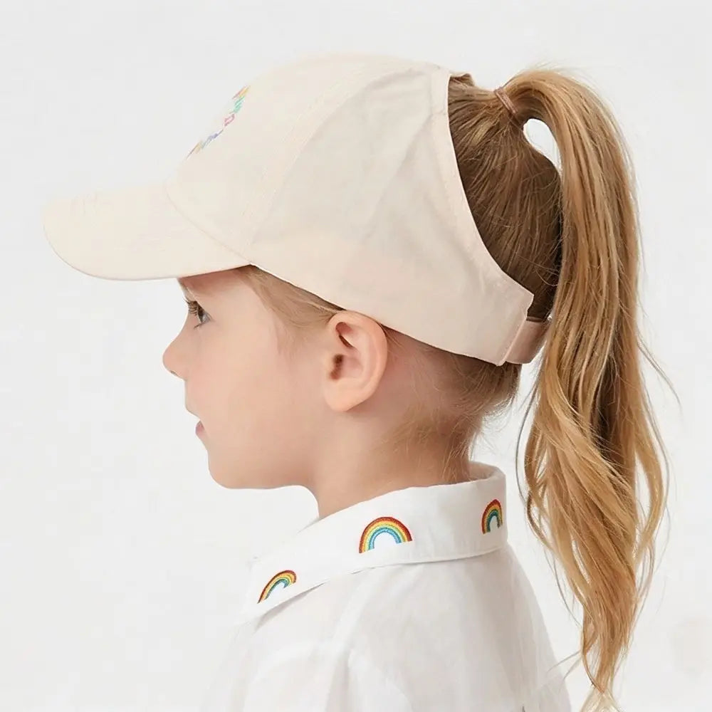 Embroidery Heart Children Baseball Cap for Girls | Ponytail Friendly Sun Hat alternate view