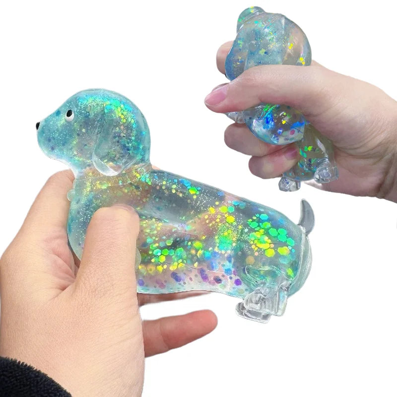 Sparkling Powder Sausage Dog Fidget Squishes Pinch Soft Maltose Texture Stress Relieving detail view