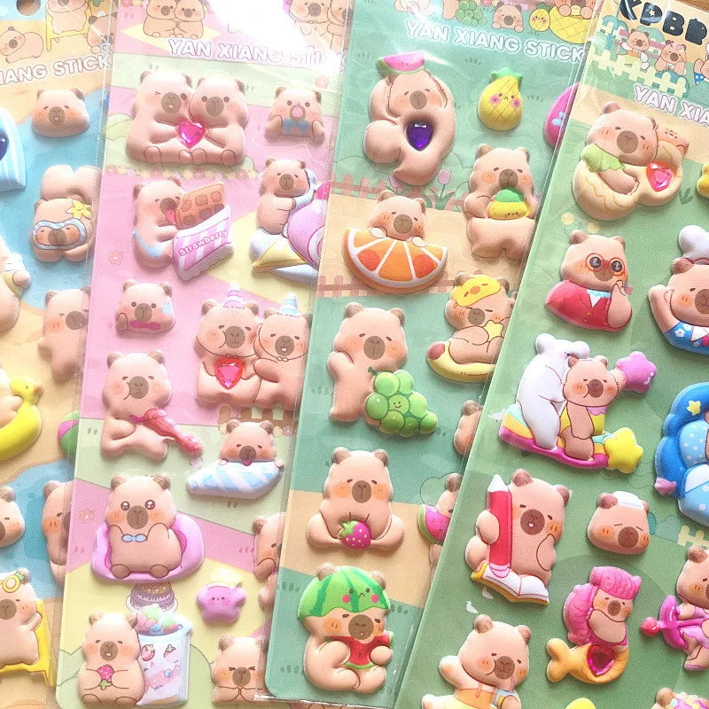 4 Pcs Capybara Cubs Kids' Cartoon Soft High-Foam Stickers - Super Raised, Cute & Adorable, Removable Adhesive