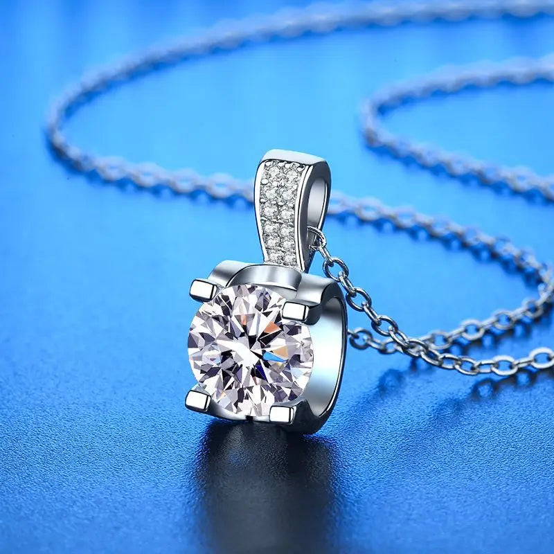 New 925 Sterling Silver Necklace Pendant 5A Zircon For Women Classics Fashion Wedding close-up view