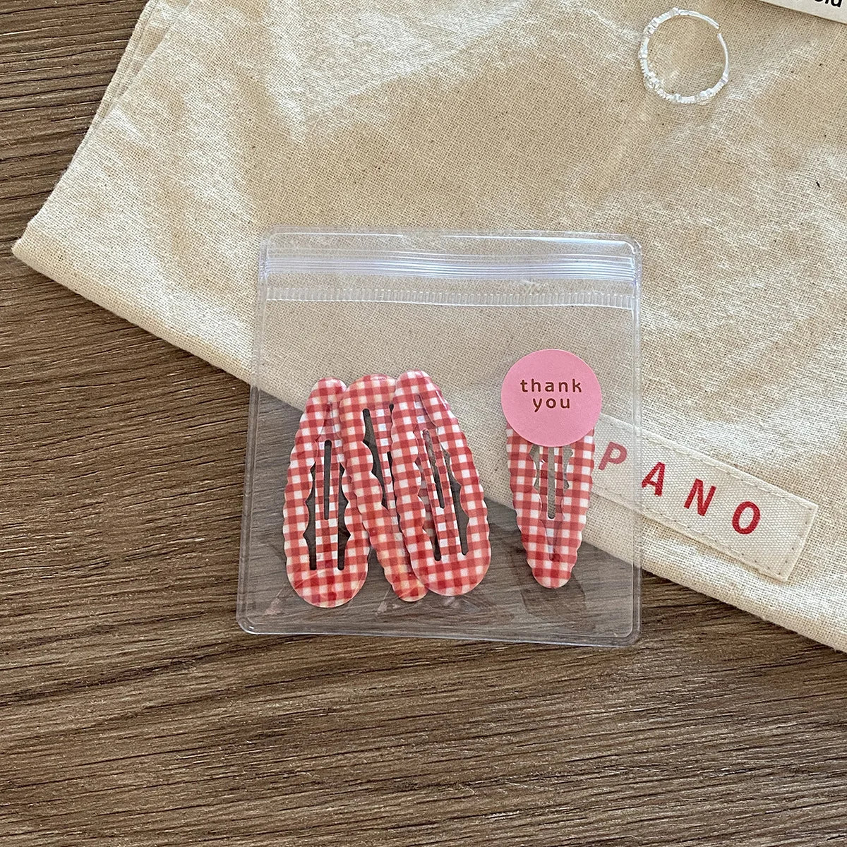 4pcs Academia Hair Clips for Children Cute Polka Dot & Plaid BB Clips Y2K School Girl Side Hair Pins Water-drop Wavy Shape Set