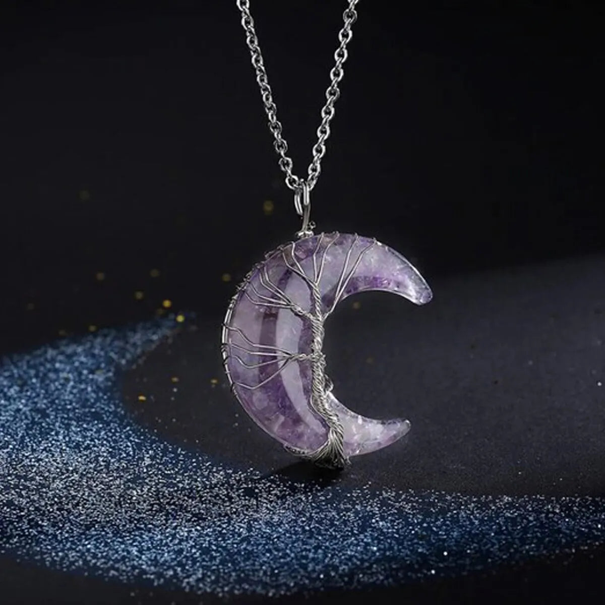 Tree of Life Necklace Wire Wrapped Crescent Moon Stone Pendant Necklaces 7 Chakra Hea lifestyle view