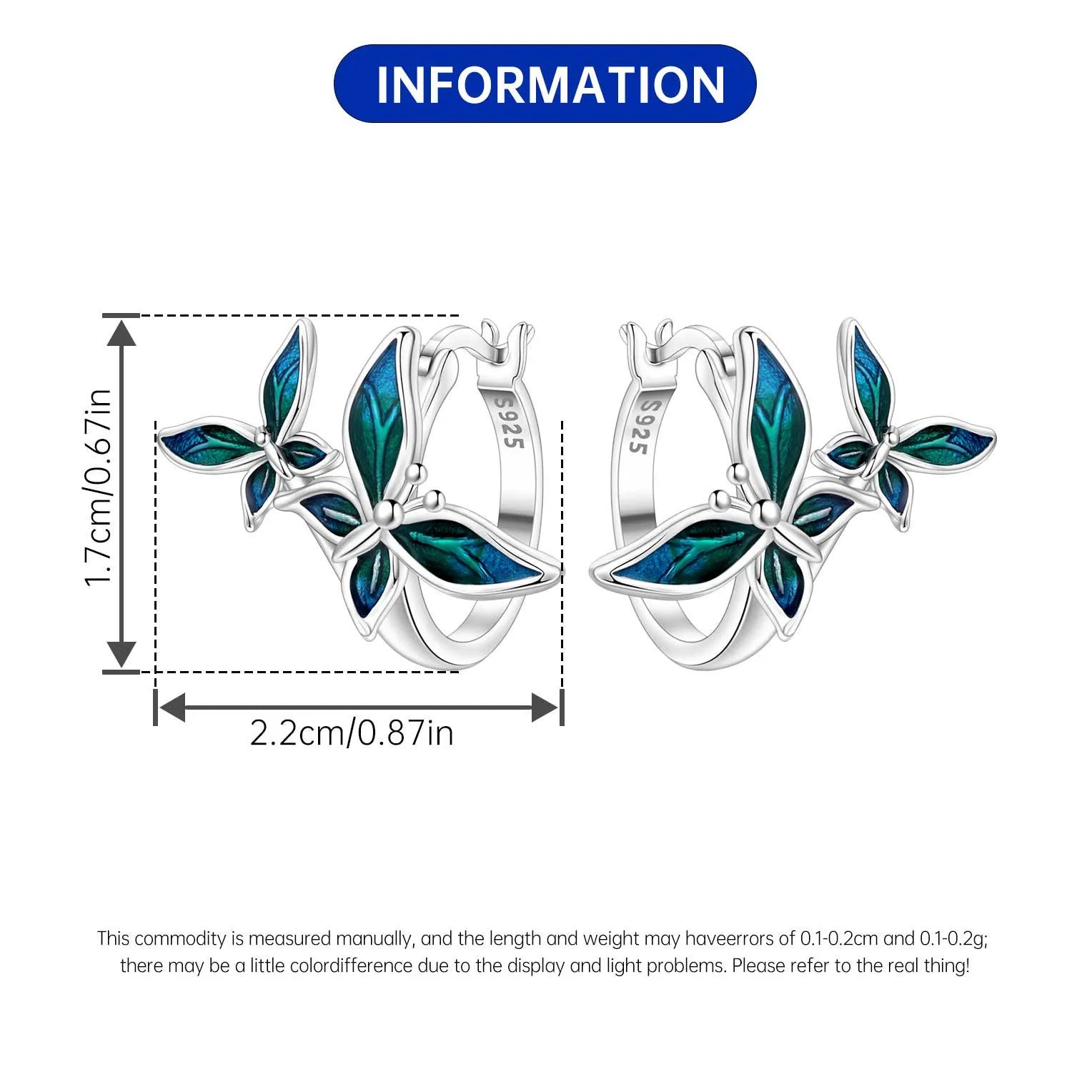 PANPOKI Original 925 Sterling Silver Double Butterfly Insect Earrings Women Hoop Ea additional angle