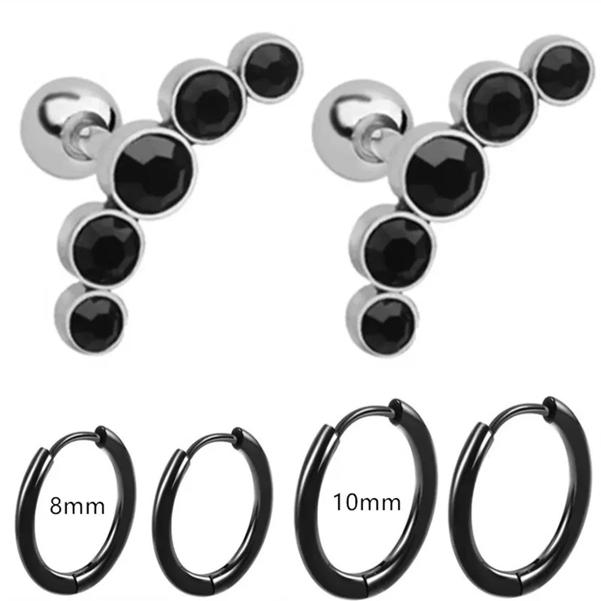 EVISPOL 6Pcs Fashion Stainless Steel Colorful Crystal Tragus Stud Earrings Set Helix C close-up view